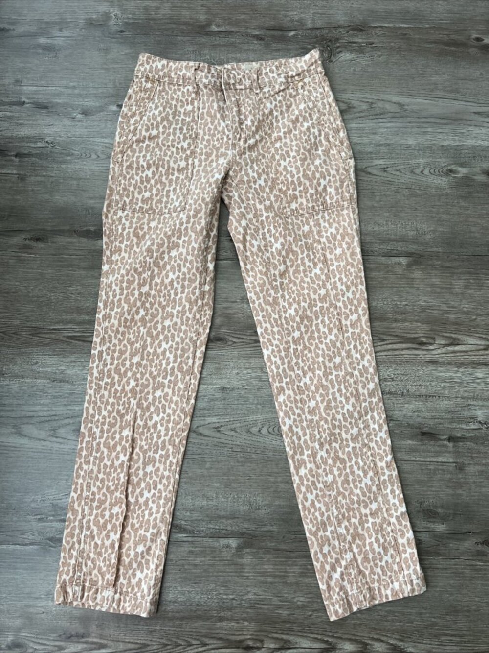 Anthropologie Wanderer Pants Womens 25 Brown Leopard Print Ankle Length